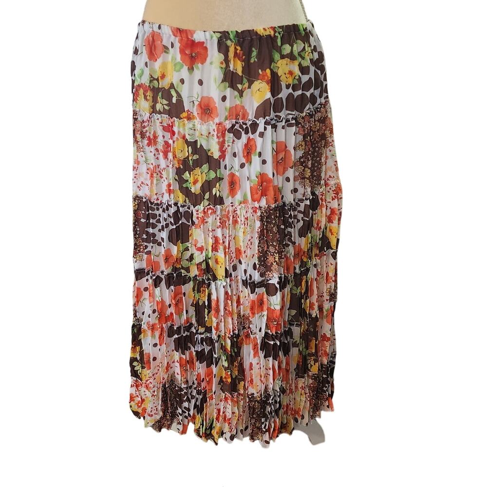 Allison Taylor Boho Floral Festival Tiered Pleated Lined Maxi Skirt XL